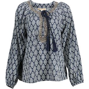 Geometrische Print Blouse met Lange Mouwen en Beaded Halslijn
