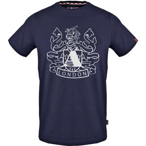 Aquascutum - T-shirt - Marineblauw - Groot Schild Aldis Logo