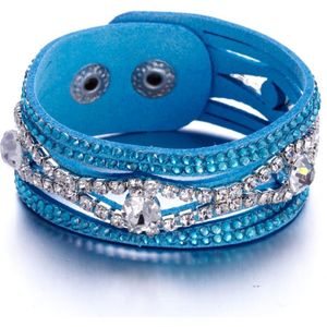 Swarovski - Leren armband met blauwe en witte Swarovski Elements-kristallen