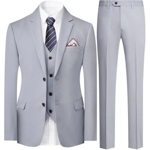 3-delig herenpak in effen kleur met twee knopen en revers, grijs