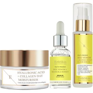 Hyaluronzuur & Collageen Dagcrème 50ml + Bijengif + Manuka Honing Elixir Serum 60ml + Bijengif + Manuka Honing Serumolie 30ml