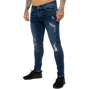 Enzo | Skinny Stretch Gescheurde Jeans Voor Heren - Blauw - Maat 42/32