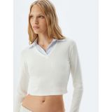 Koton - Shirt - Ecru - Lange Mouw - Slanke Pasvorm