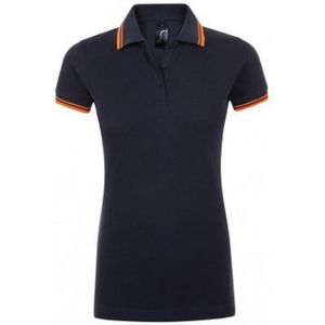 SOLS Dames/dames Pasadena Getipt Korte Mouw Pique Polo Shirt (Franse Marine/Neon Orange) - Maat 2XL