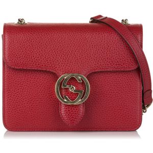 Vintage Gucci Small Interlocking G Leather Crossbody Bag Red