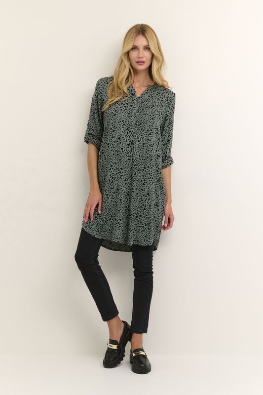 Kaffe - Kamarana Shirt Dress - Overhemdjurk - Groen/Zwart - Leo Print