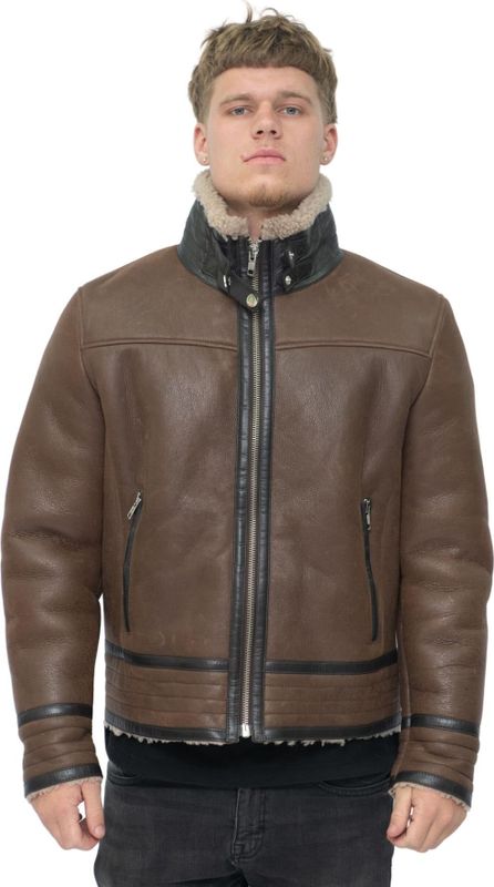 Heren - Bikerjack - Bruin - Bogota - Dubbelzijdige Schapenvacht