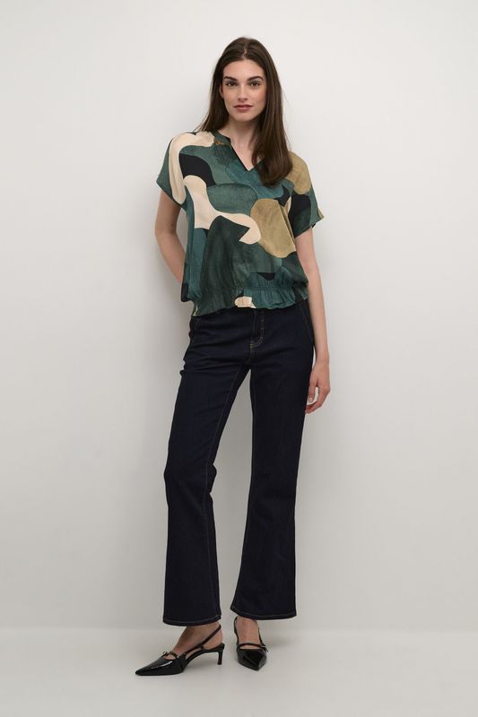 Blouse met korte mouwen Relaxed fit Green Art dark green