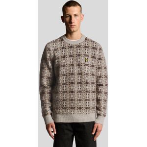 Lyle & Scott geborstelde intarsia gebreide trui met ronde hals - grijs