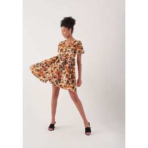 Herita Mini-jurk met smokwerk - Bloemenmotief