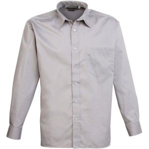 Premier Heren Popeline Overhemd Met Lange Mouwen (Zilver)