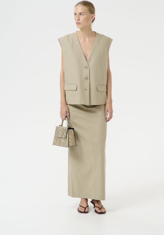 Gestuz - Gilet - Silver Sage - Linnen - Boxy Fit - Zijzakken met Klep