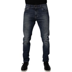 Dolce & Gabbana - Donkerblauwe Leren Skinny Denim Jeans - Heren