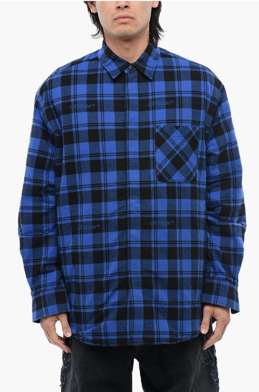 Off White - Geruit Overhemd - Blauw - Katoen - Heren