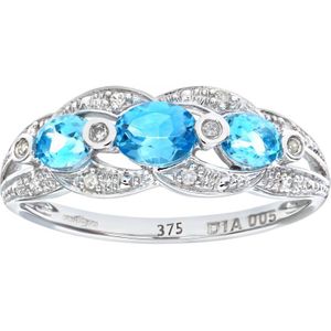 9ct witgouden designring met blauwe topaas en diamanten vijgen 8