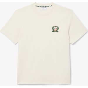 Heren Lacoste French Made Badge T-shirt met borduursel in crème