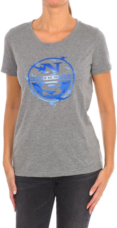 North Sails - T-shirt - Grijs - Katoen - Korte Mouwen met Geribbelde Hals