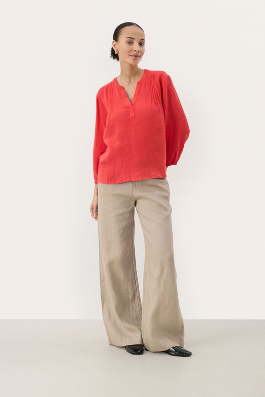 Part Two - Geplooide Blouse met V-Hals - Rood - Dames