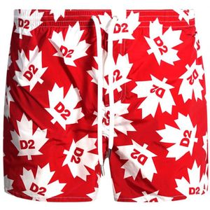 Dsquared2 All-over Maple Leaf Logo Red Swim Shorts - Maat L