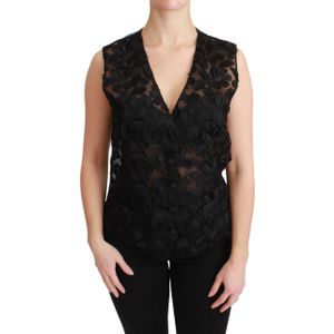 Dolce & Gabbana - Mouwloze Top - Zwart - Dames - Leer - Bloemige Elegante