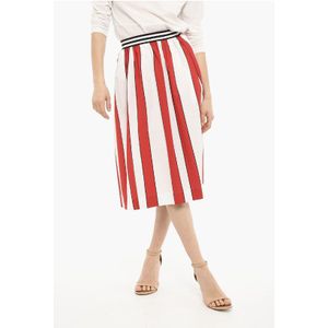 Uitlopende luifel gestreepte SCULLY maxi-rok in wit, rood