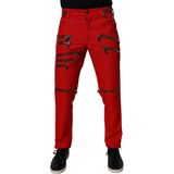 Dolce & Gabbana - Rode Chino Broek - Heren - Polyester - Slim Fit - Ritsversiering