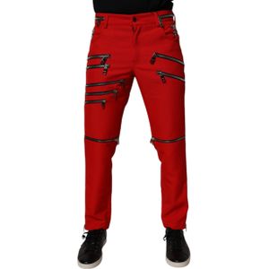 Dolce & Gabbana - Rode Chino Broek - Heren - Polyester - Slim Fit - Ritsversiering