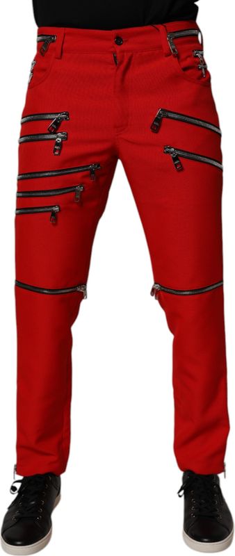 Dolce & Gabbana - Rode Chino Broek - Heren - Polyester - Slim Fit - Ritsversiering