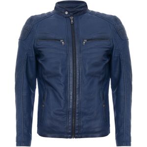 Marineblauw - Vintage Gewatteerd Racefietsjack - Leren Jack - Met Rits