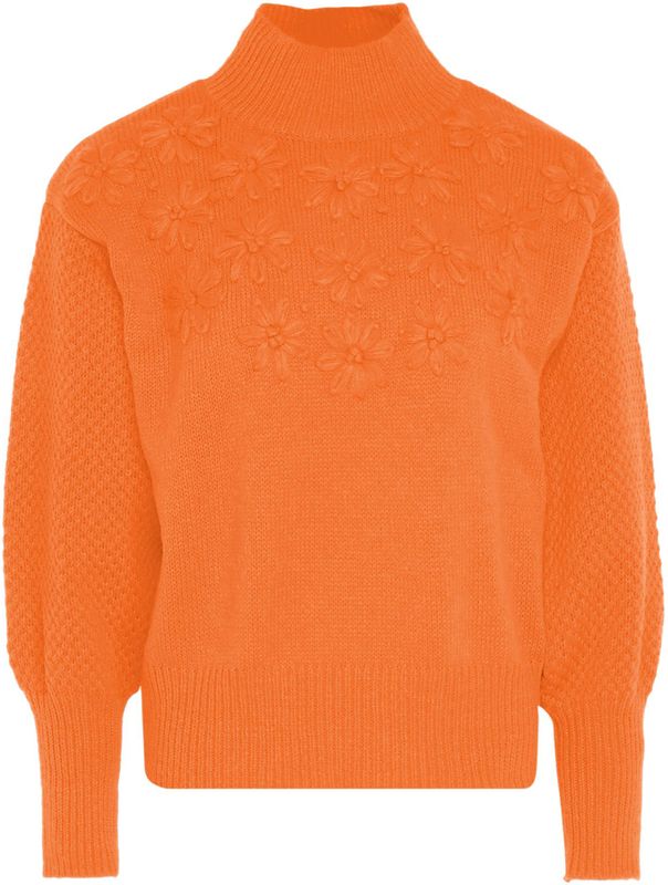 Mymo - Trui - Oranje - Met Bloemenborduursel - Dames