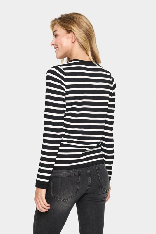 Saint Tropez - Milasz Striped Cardigan - Gebreid - Black Mila Stripe - 80% Viscose, 20% Polyamide