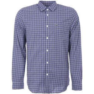 Lacoste T-shirt Met Normale Pasvorm En Geruite Print Voor Heren, Wit-marineblauw - Maat S/M