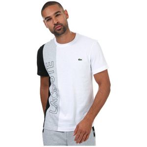 Lacoste T-shirt met tekstprint en kleurvlakken voor heren, wit-grijs