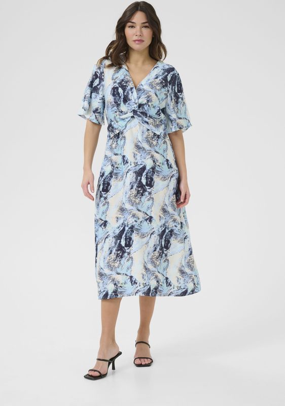 Kaffe - Jasmin - Jurk - Lichtblauw / Zwart / Wit - A-lijn