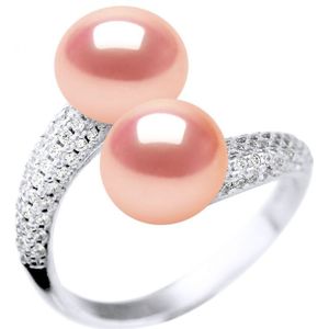 Ring YOU AND ME 2 Parels van het water Sweet 9-10 mm natuurlijke Rose Jewelry 925