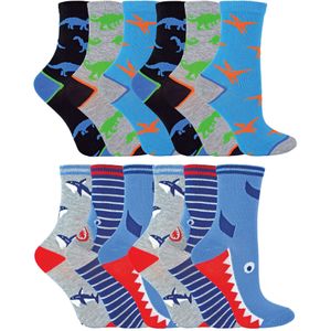 12 paar nieuwe bamboesokken voor kinderen - Pack 1 (Haaien & dinosaurussen)