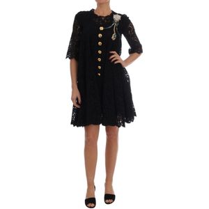 Dolce & Gabbana Vrouwen Zwarte A-lijn Taormina Kanten Kristal Jurk