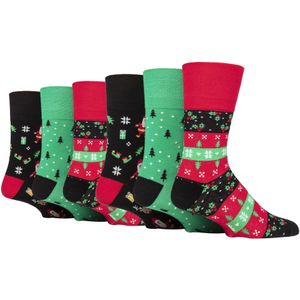 6 paar kerstsokken voor heren | Gentle Grip | Nieuw patroon kerstcadeausokken - Rood / Groen / Zwart