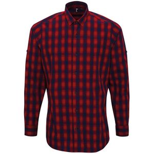Premier Heren Mulligan geruit katoenen overhemd met lange mouwen (Rood/Zwaar)
