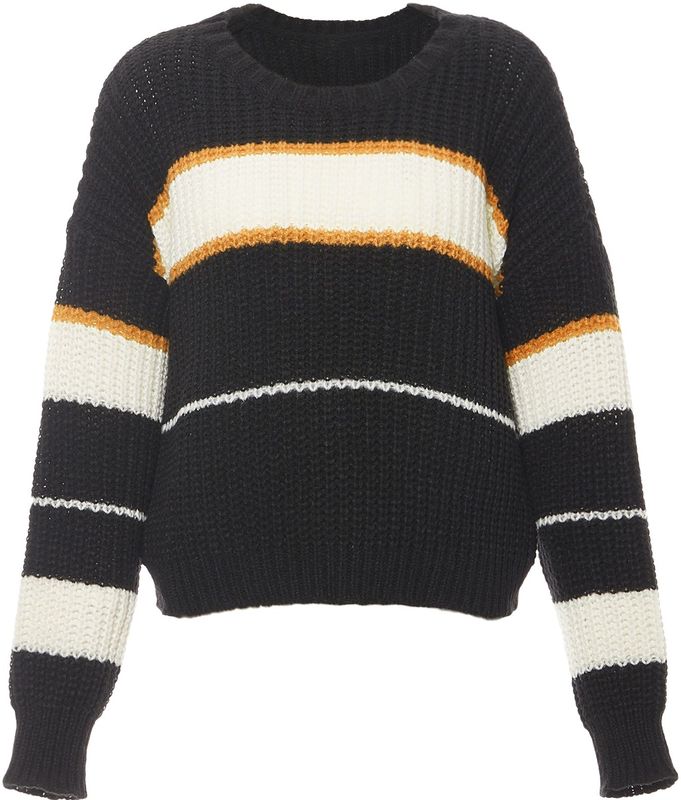 Mymo - Jumper - Zwart - Gebroken Wit - Oranje - Pullover Trui