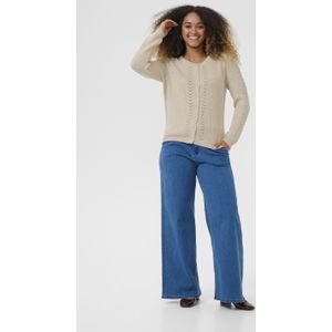 Cream - Dela - Gebreid Vest - Beige - Lange Mouw