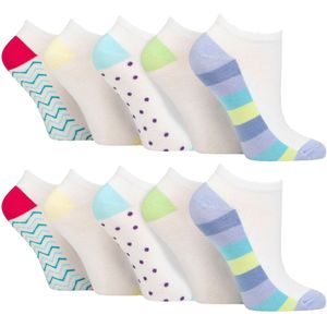 Wildfeet - Dames 10-Paar Lage Bamboe Trainingsokken met Versterkte Hiel en Teen - Wit