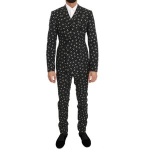 Dolce & Gabbana Heren Zwart Doodskop Print Slim Fit 3 Stuk Suit - Maat S