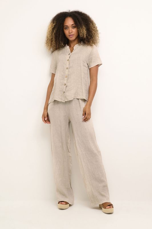 Cream - Blouse - Roze - Korte Mouwen - V-hals - Knoopsluiting