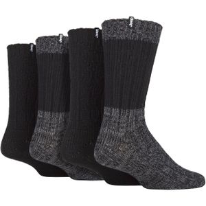 Heren 4-pack Merinowol Wandelsokken | Geribbelde Kabelgebreide Wolmix Bootsokken