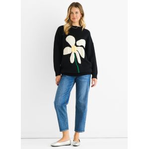 Zwarte gebreide oversized trui met bloemenprint