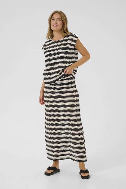 Blouse met korte mouwen Baggy fit Black/broken white lace stripe black white