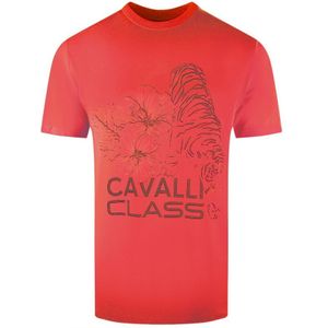 Cavalli Class Floral Tiger Design rood T-shirt