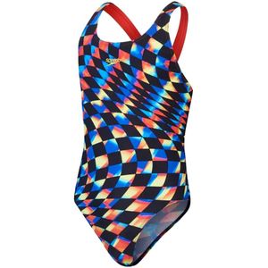 Speedo Eéndelig badpak met all-over print voor meisjes (Zwart/Rood)
