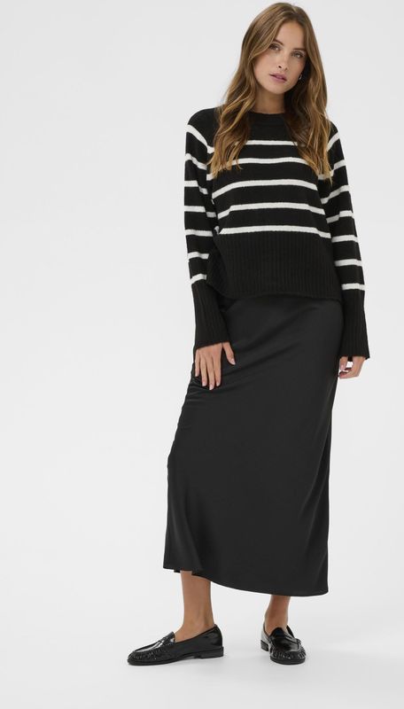 Kaffe - KAErin - Gebreide Trui - Zwart / Wit - Ronde Hals - Lange Mouwen